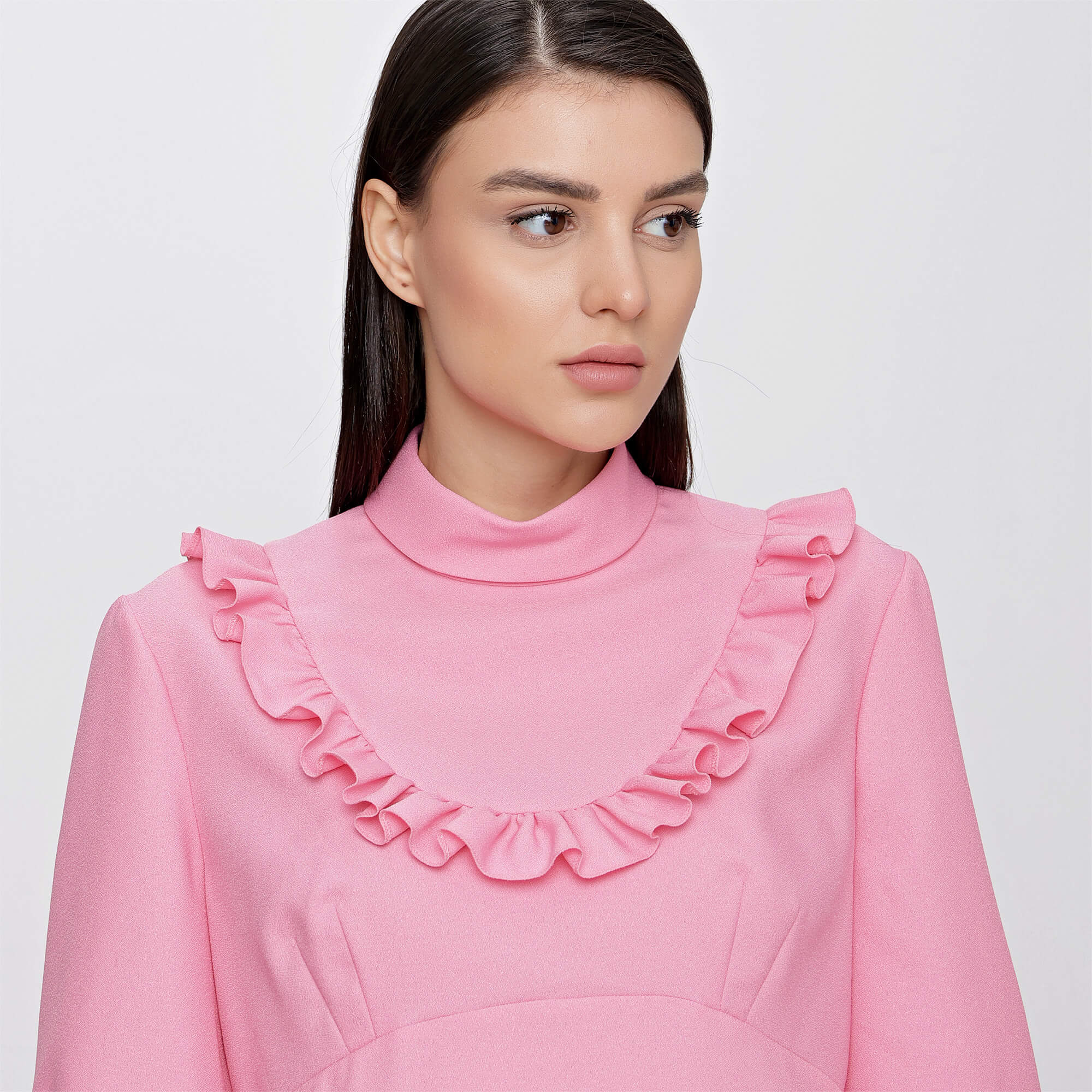 Miu Miu - Pink Ruffle Neck Long Sleeves Shirt 